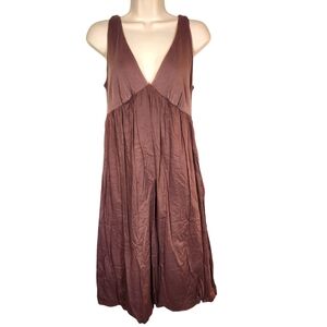 Anthro Y2K Velvet‎ Brown Sleeveless Dress Babydoll Apron Tie Back Cotton Boho L